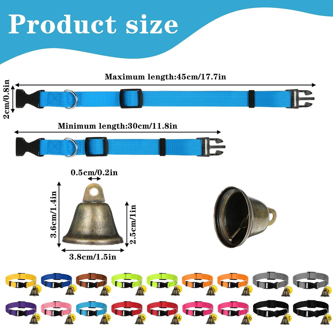 20 Pack Adjustable Goat Collar with Bell and Number Tag