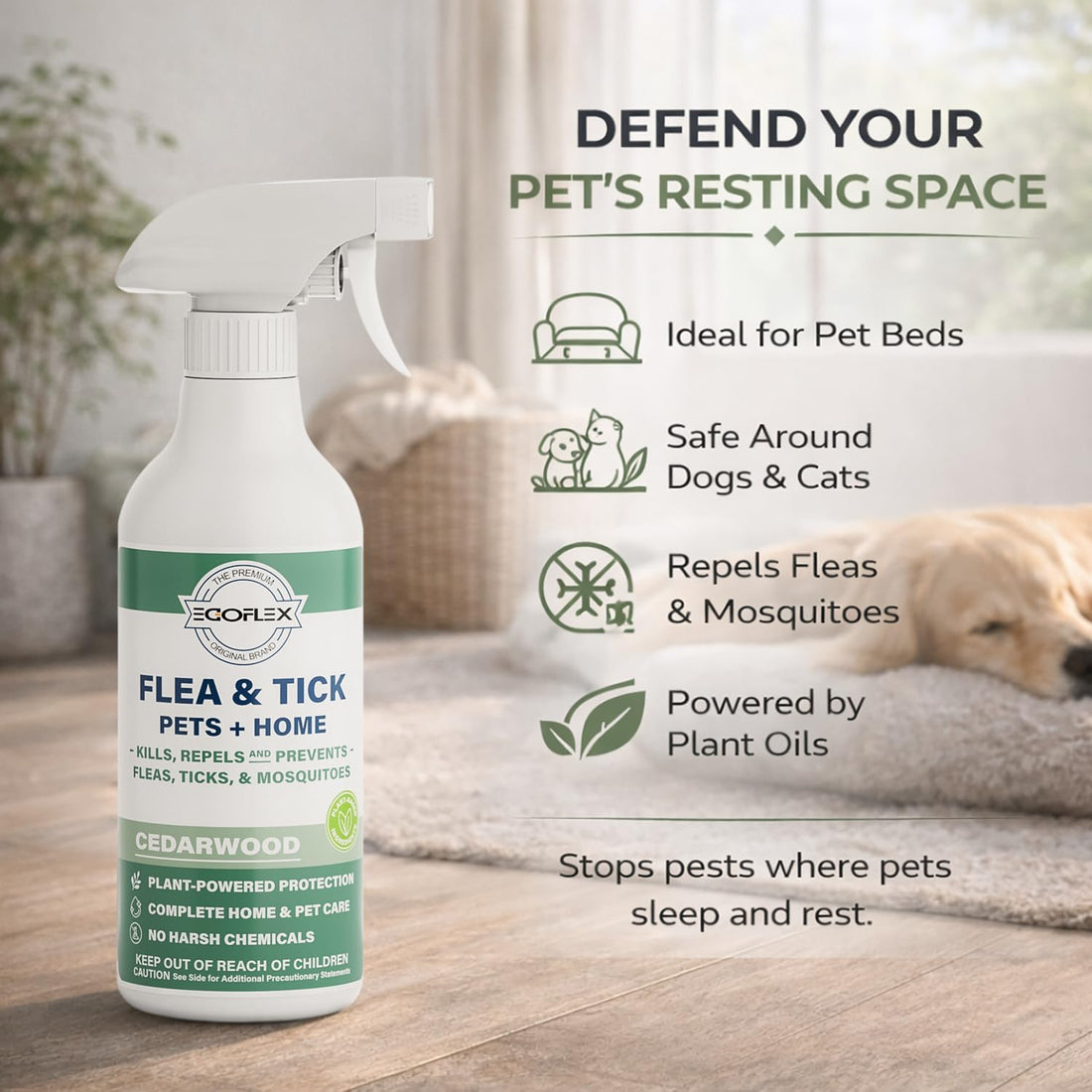 Flea Spray for Home & Pets Plant-Based Repellent with Cedarwood Scent