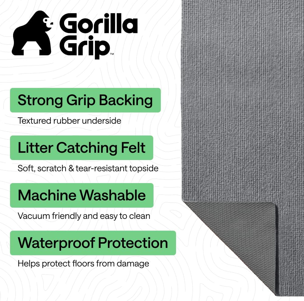 GORILLA GRIP Cat Litter Mat, Soft Felt Scatter Catcher, 24x17, Gray