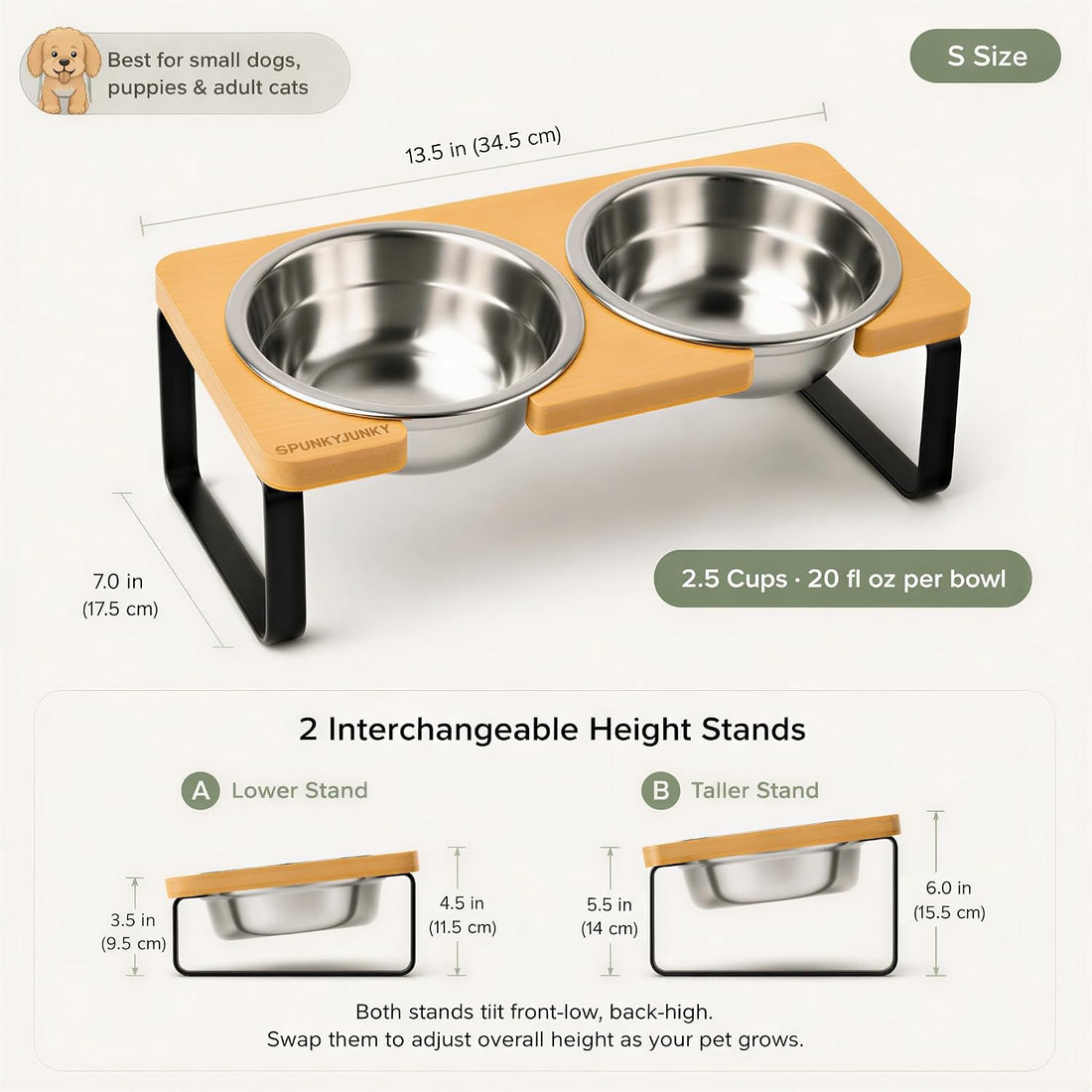SPUNKYJUNKY Elevated Dog Bowls, 304 Stainless Steel