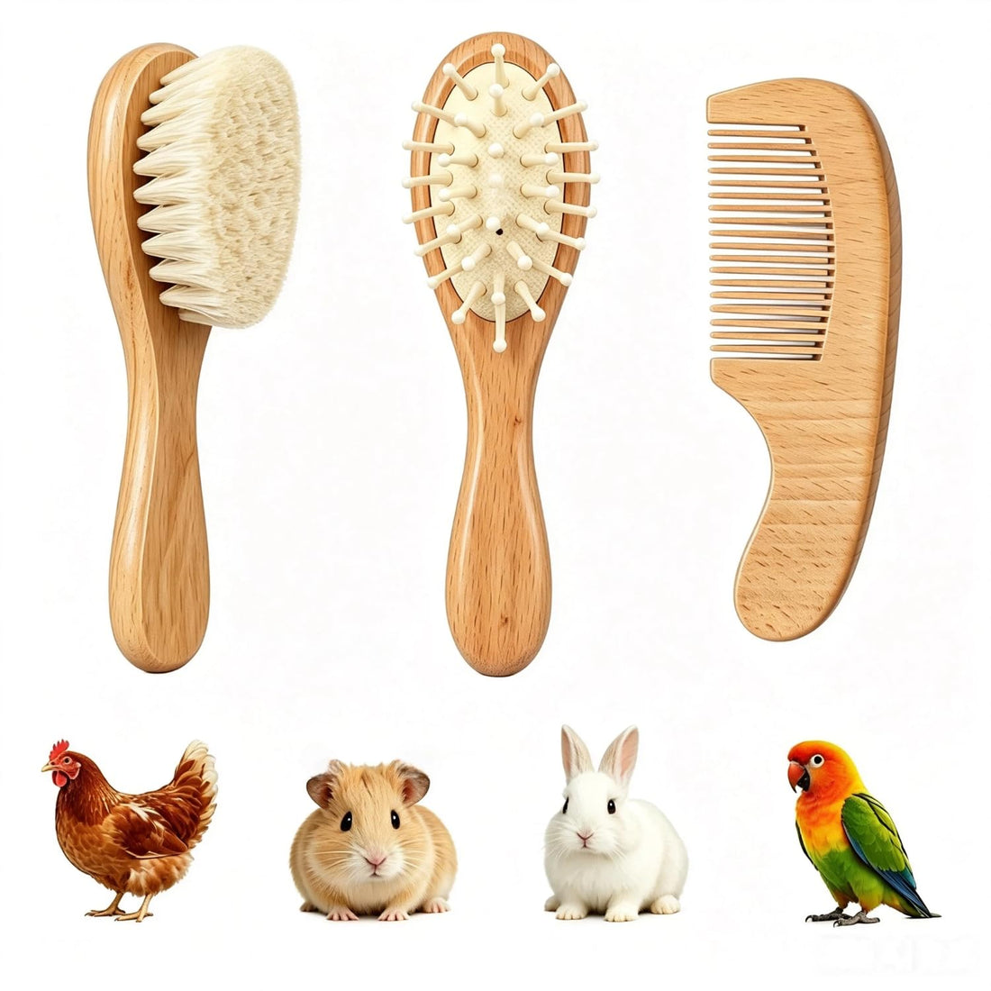 3 Pack Soft Wool Grooming Brush & Massage Comb Set for Small Pet