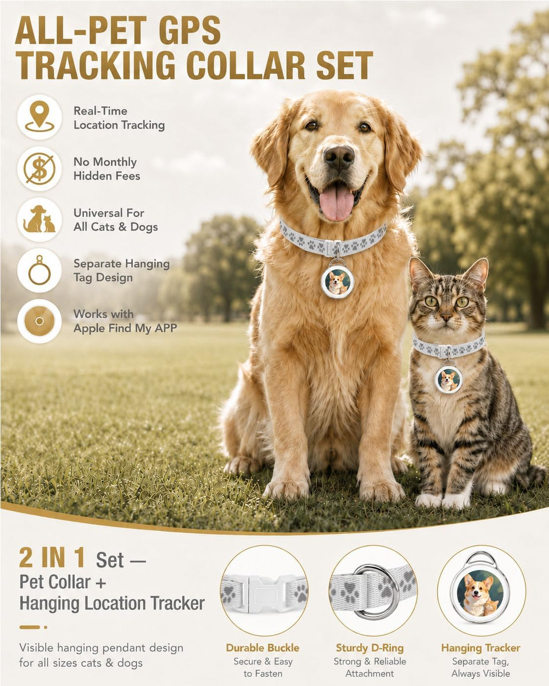 Cat GPS Tracker Collar & Dog Mini Tracker, No Monthly Fee Location