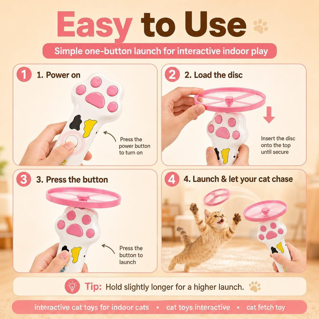 PDVMWPJ Cat Fetch Toy Launcher with 10 Soft & Flexible Discs