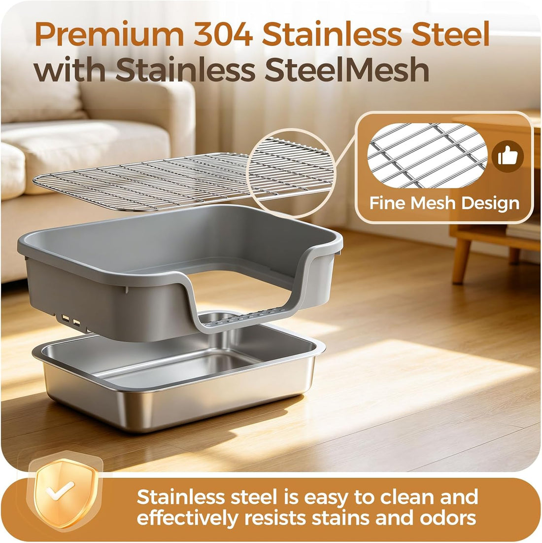 Bunny Litter Box - Stainless Steel Rabbit Litter Box with Hay Feeder