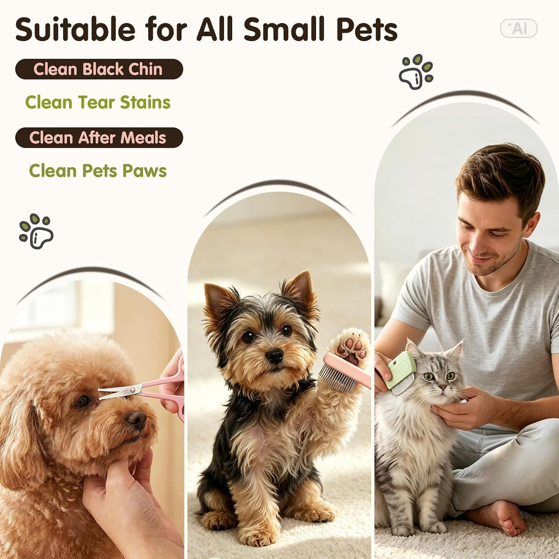 3 Pack Dog Eye Combs, Stainless Steel Tear Stain Remover Tool for Pet