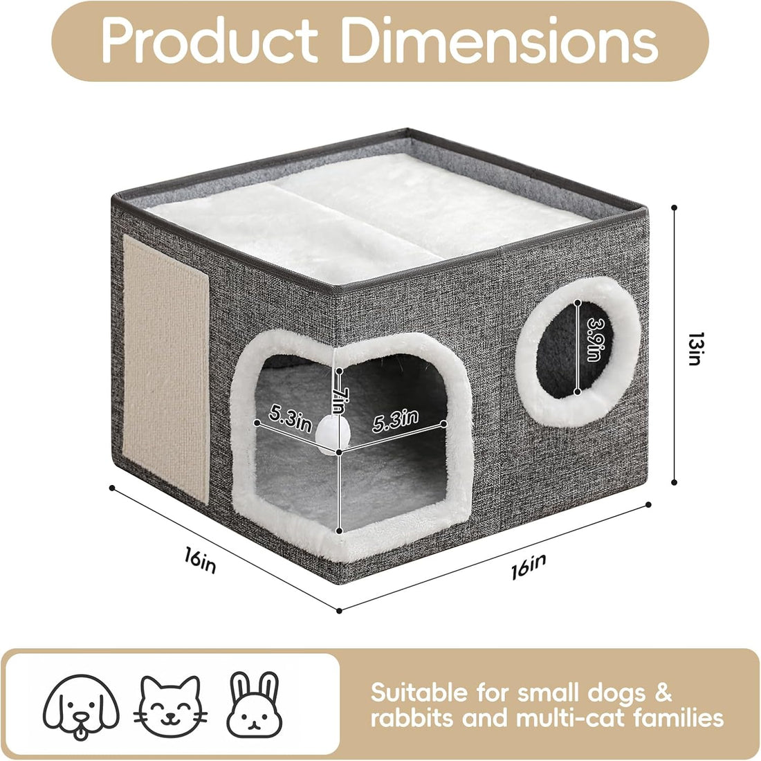 Cat Beds for Indoor Cats, Large Kitten Bed with Scratch Pad
