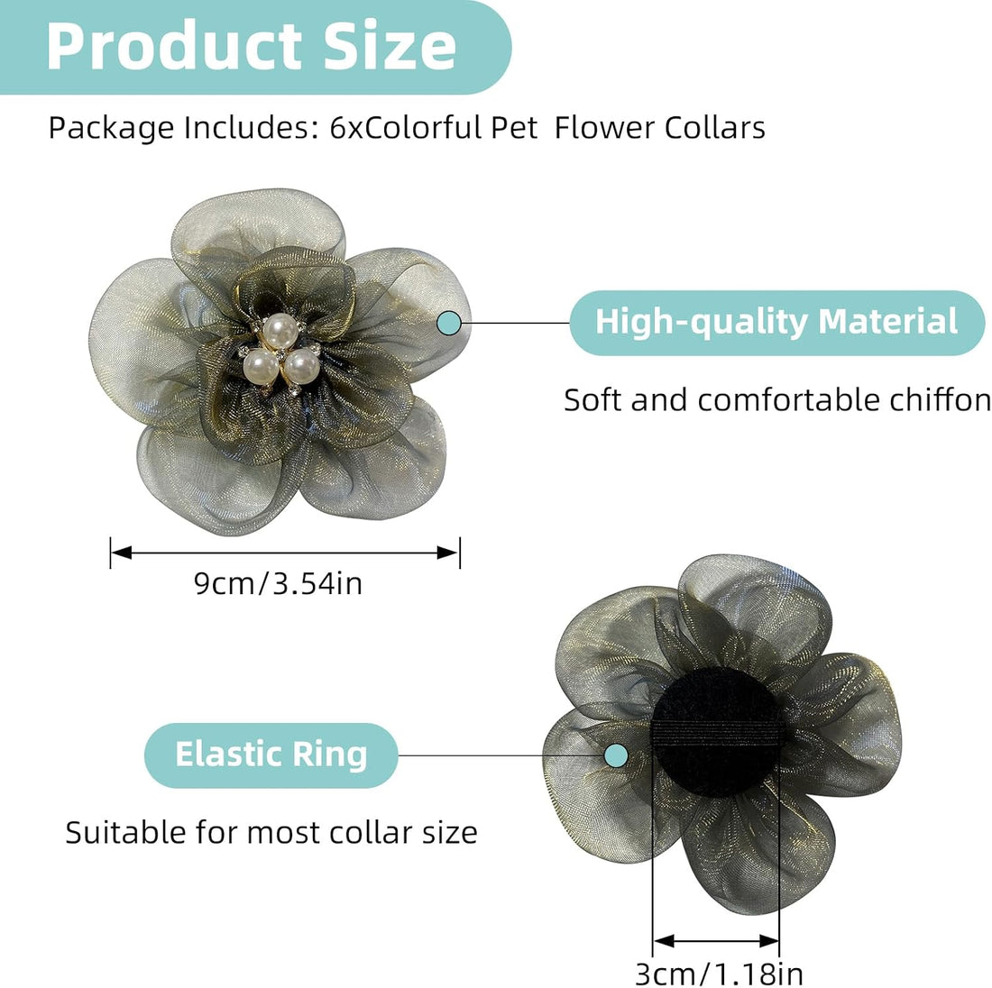 6 Pcs Dog Collar Accessories Slide-On Pearl Flower Charms