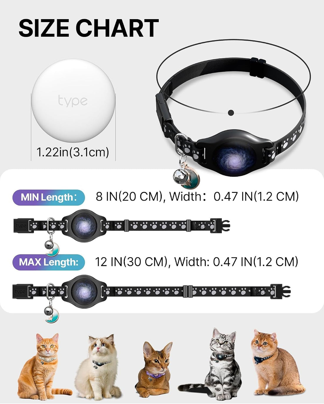 Cat Tracker Collar with Finder Tag - Waterproof Airtag Cat Collar
