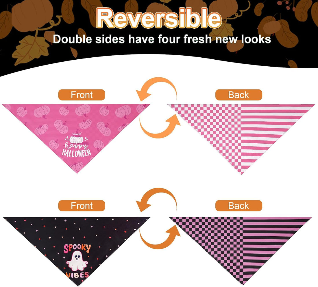 Halloween Dog Bandanas Pink Black XLarge 2PCS, Scarf for Boy or Girl