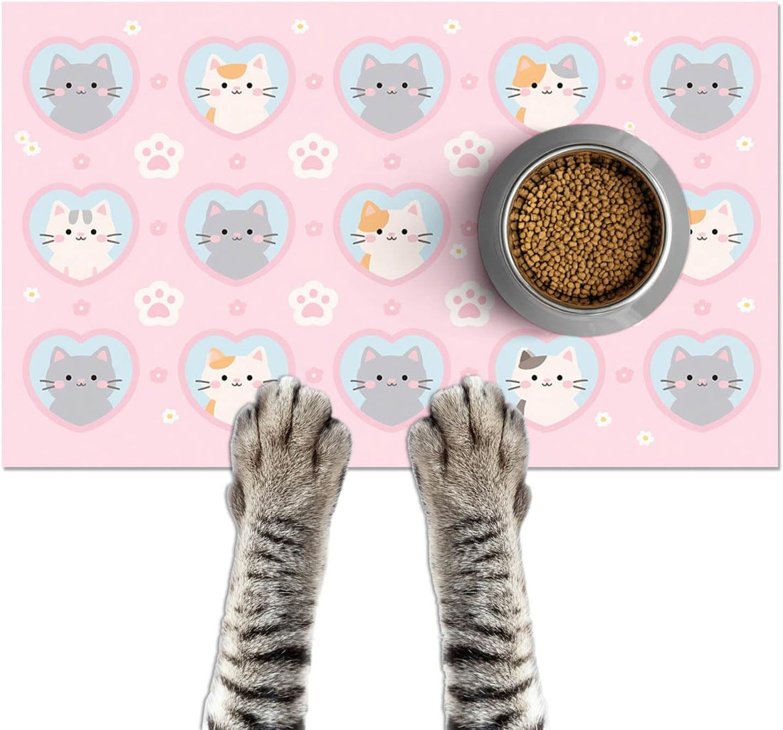 HOMETITUTE Cat Feeding Mat Pink Heart Kitten Bowl Placemat 20 x 12