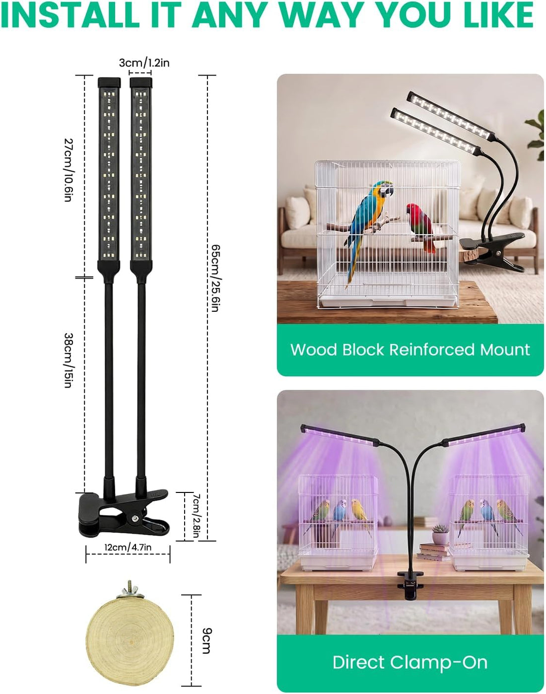 Bird Cage Light with UVA UVB, Full Spectrum Bird Lamp for Parrots