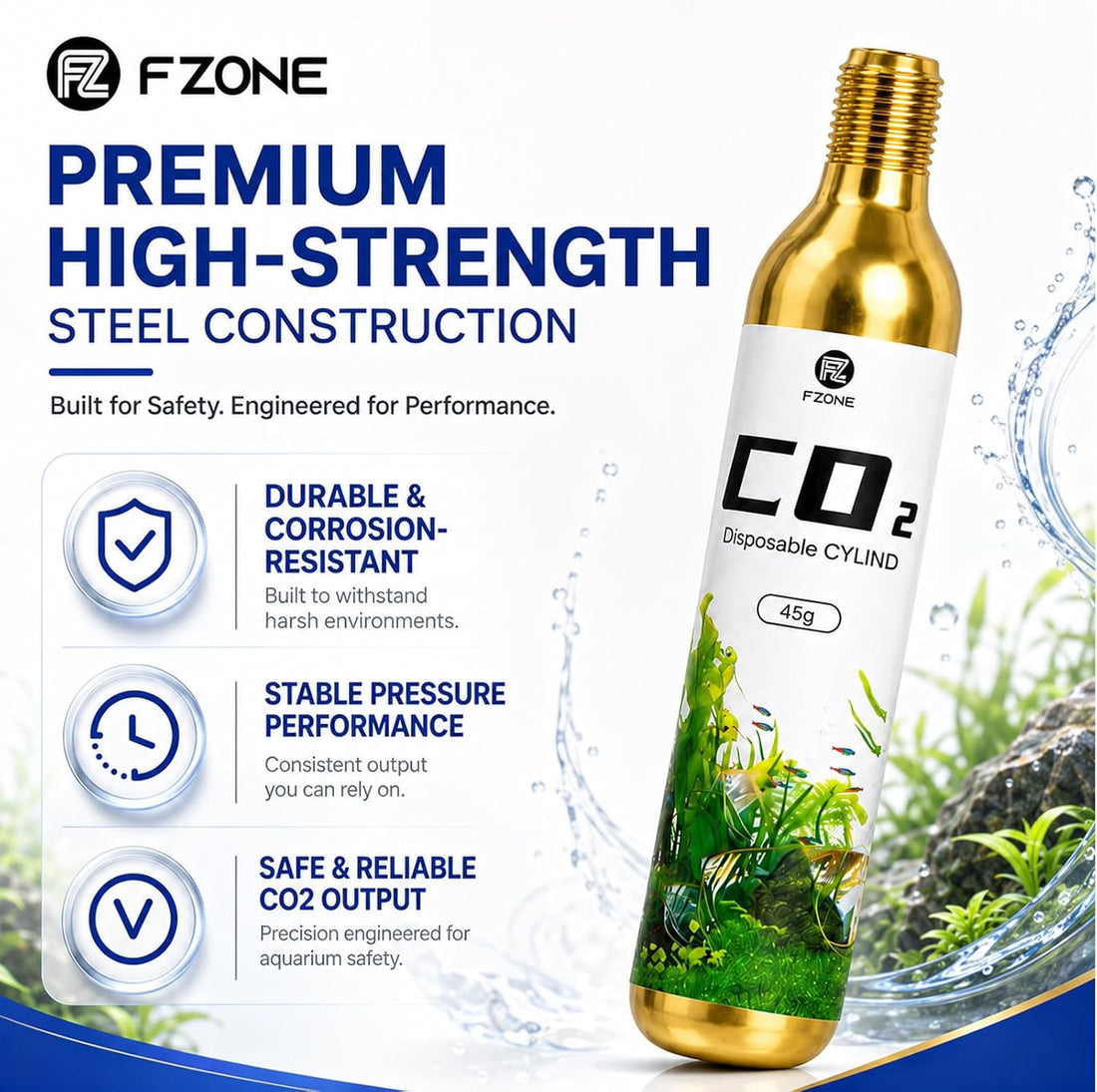 FZONE 45g Disposable CO2 Cartridges with 5/8'' Threaded Interfaces