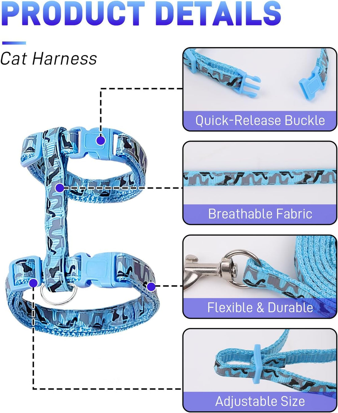 3 Pack Cat Leash and Harness Set