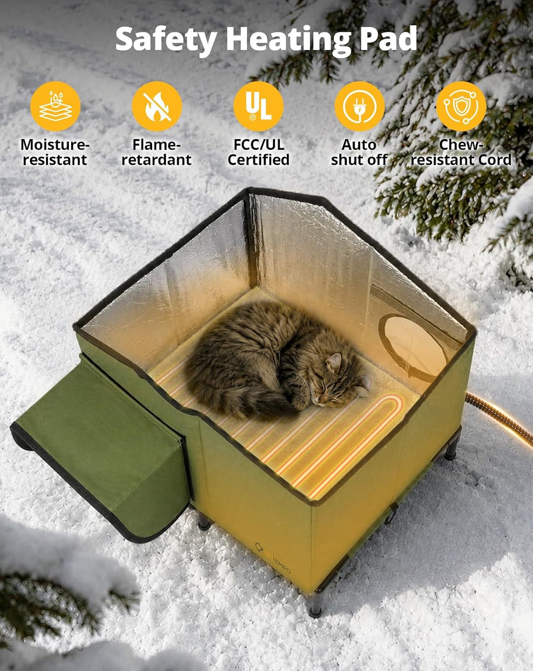 Heated Cat House for Outside Weatherproof in Winter, 20"x16"