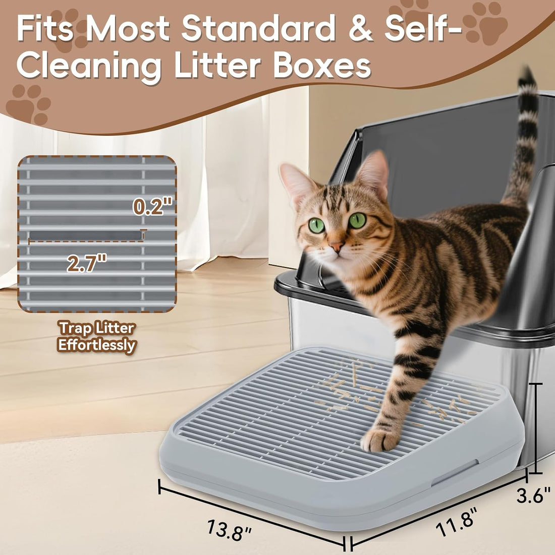 Elevated Litter Box Ramp/Steps for Kittens & Old Cats,Washable Litter