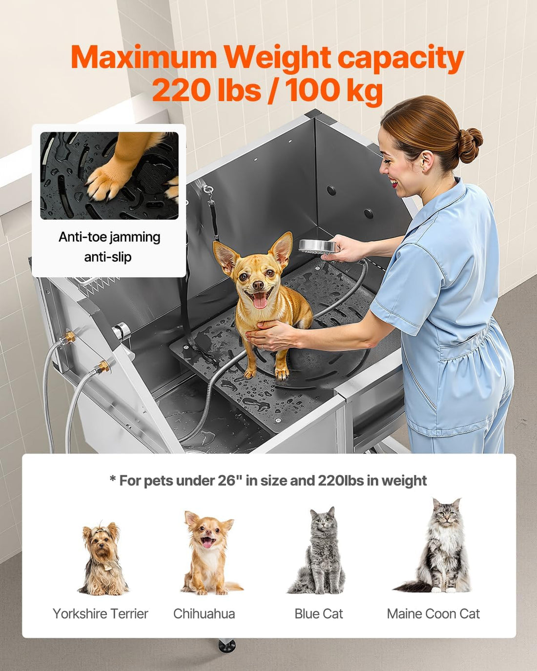 VEVOR 38 Inch Stainless Steel Dog Washing Station