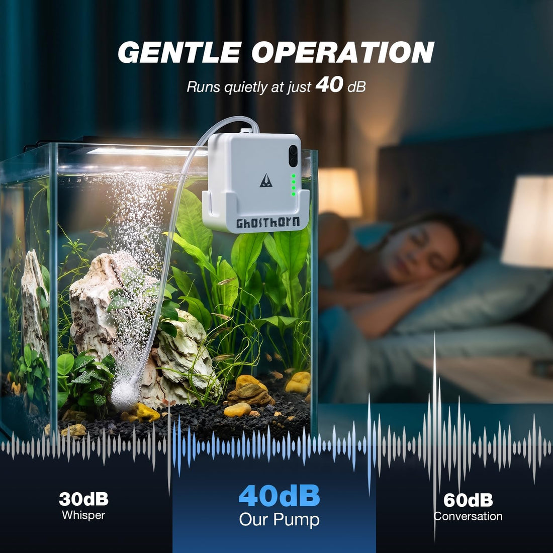 Ghosthorn Waterproof Mini Aquarium Air Pump Rechargeable Aerator