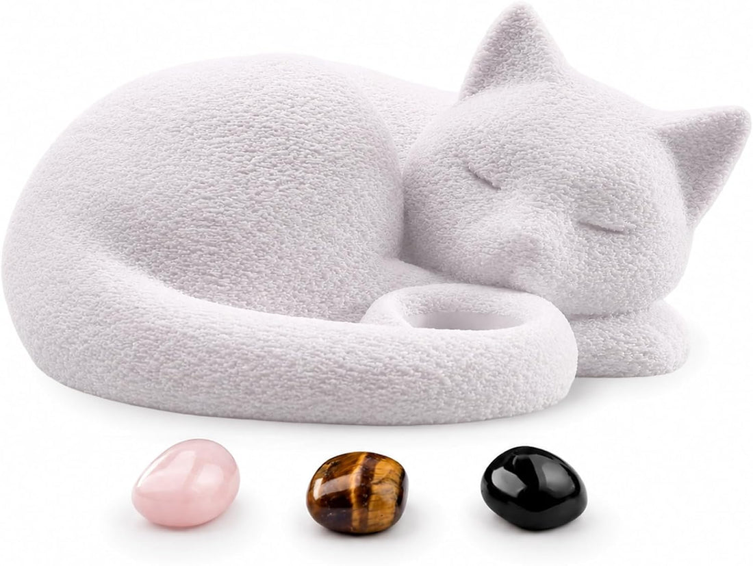 Black Cat Urn for Ashes with Crystal Stones Memorial Keepsake
