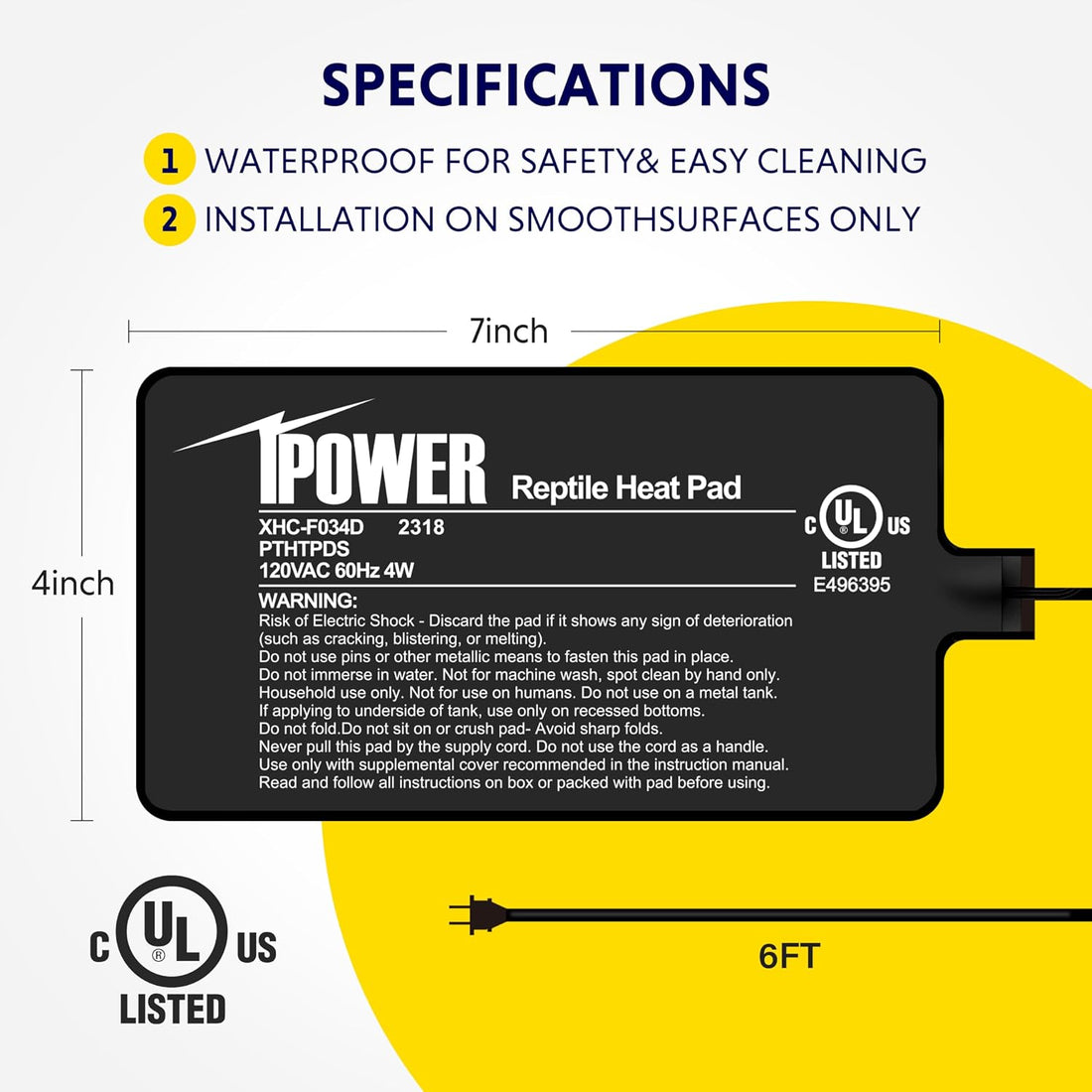 iPower 4X7 Inch Reptile Heating Pad and Digital Heat Mat Thermostat