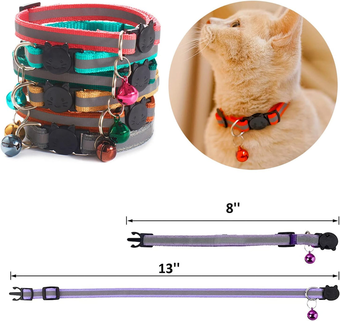 Flymind 18Pcs Reflective Cat ID Collars with Bell Adjustable 19-32cm