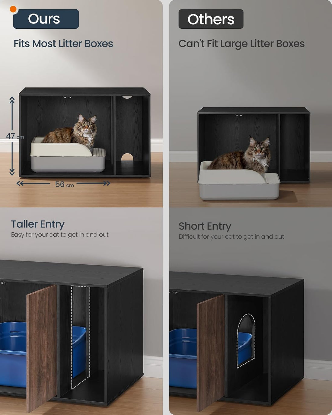 SONGMICS HOME Cat Litter Box Enclosure, Snapsemble Superfast Assembly