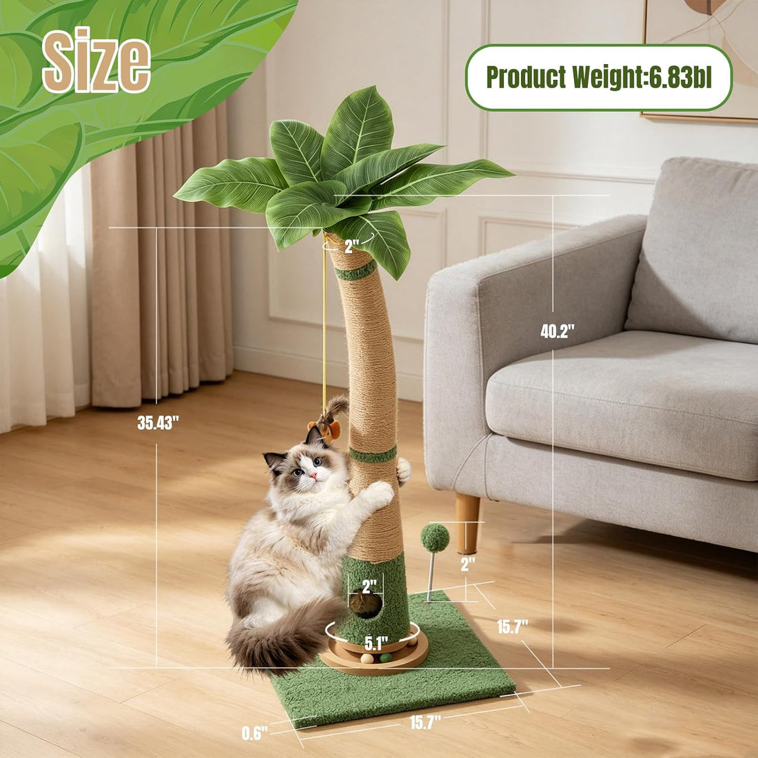 Cat Scratching Post, 40" Tall Scratcher Tree with Multiple