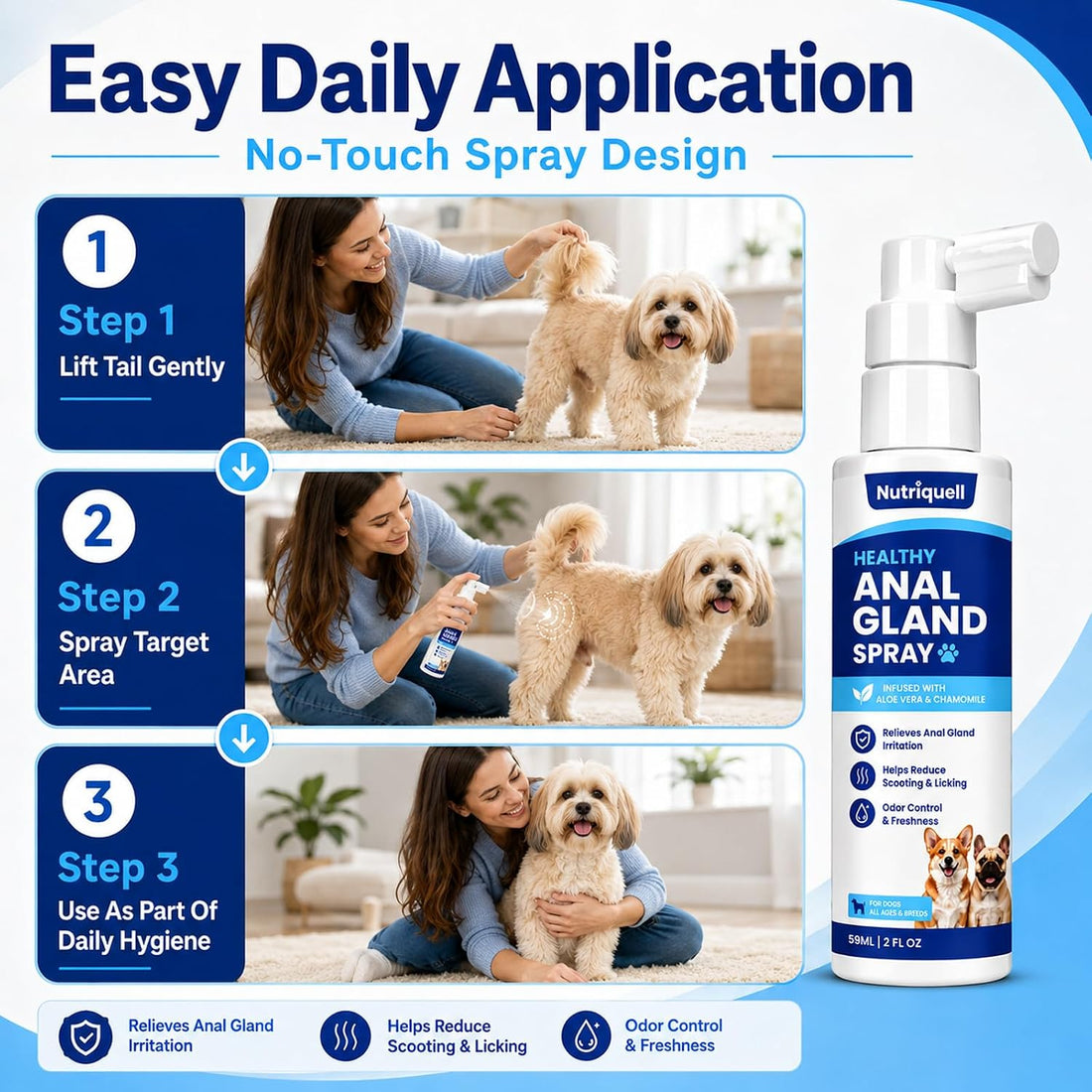 Anal Gland Spray for Dogs & Cats, Helps Relieve Anal Gland Irritation