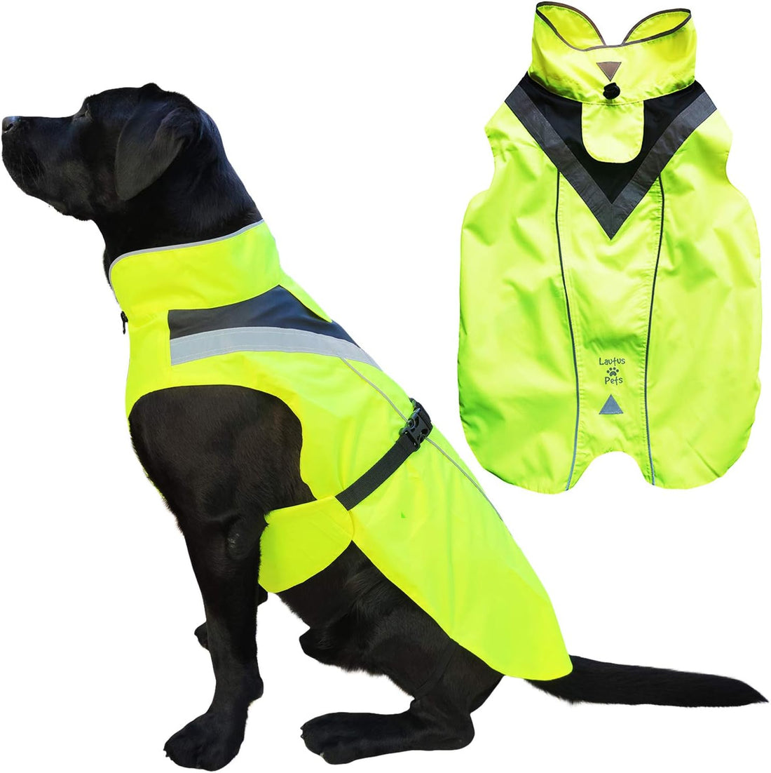 Waterproof Dog Rain Coat, Reflective Safety Strips & Leash Hole
