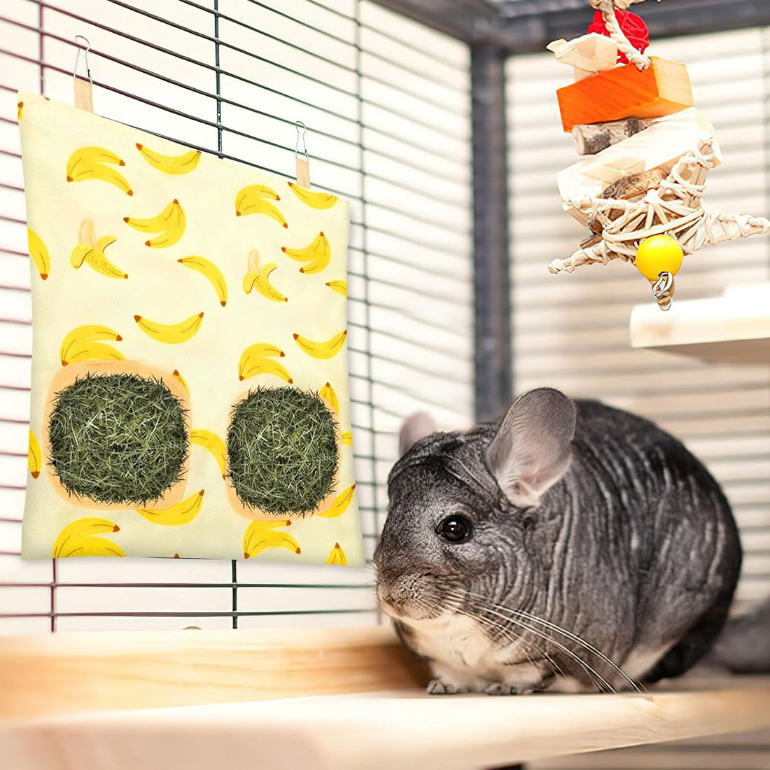 UPINS 3Pack Guinea Pig Hay Feeder Bag,Bunny Rabbit Cage Bag Hanging