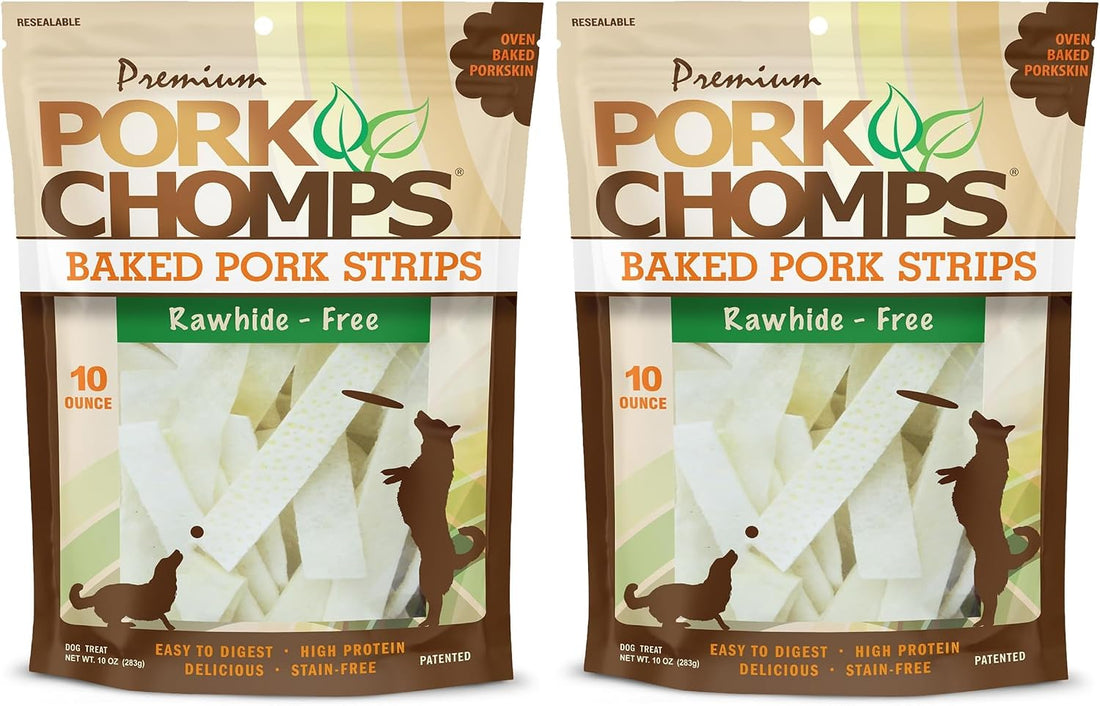 Pork Chomps Baked Pork Skin Dog Chews, 3-inch Chips, 12oz Bag