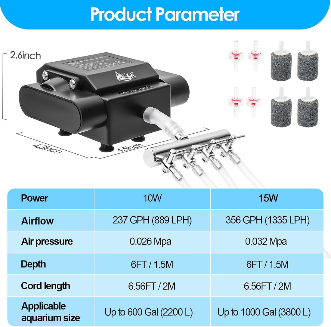 AQQA 10W Aquarium Air Pump with Controller, 10W/237GPH