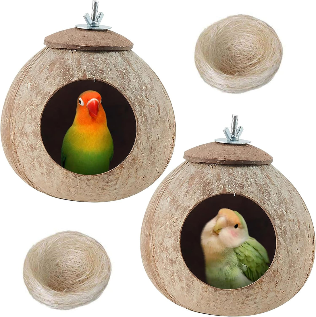 Bird Coconut House for Cage Natural Coconut Shell Parakeet Nest Hut