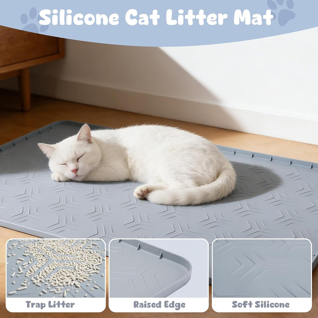 JUJOMAT Cat Litter Box Mat, 34"×22" Waterproof Silicone Cat Litter