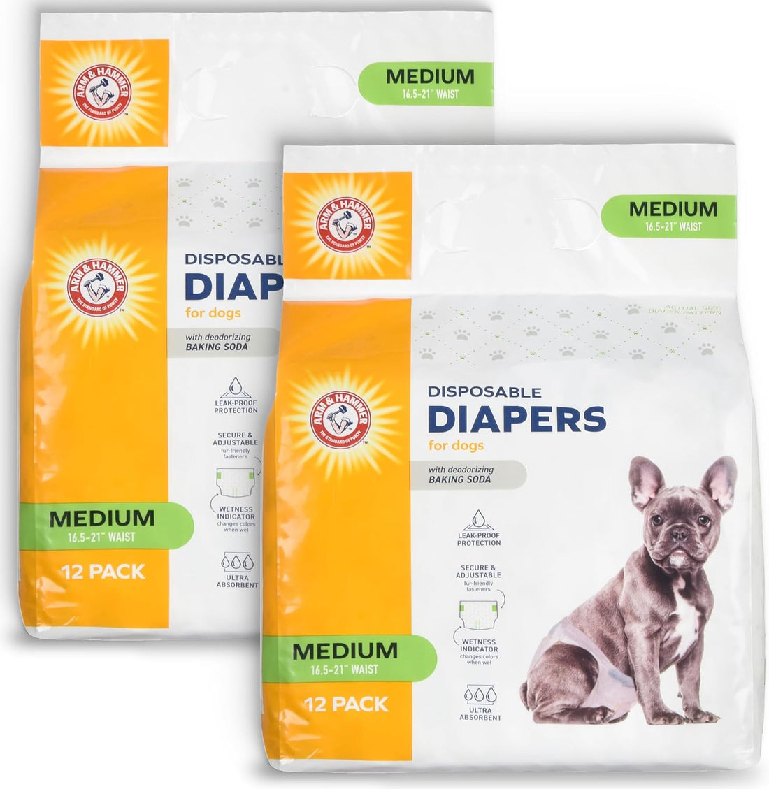 Arm & Hammer Disposable Female Dog Diapers, Medium, 12 Count