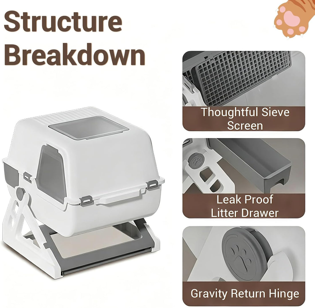 Semi-Automatic Sifting Cat Litter Box,Enclosed,No Electricity,Easy
