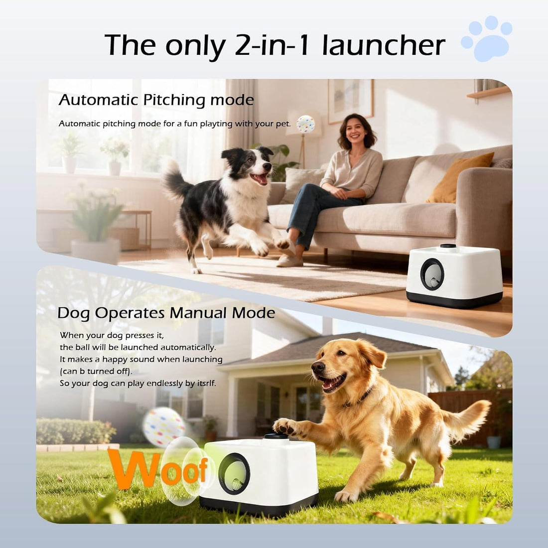 Automatic Dog Ball Launcher, Auto & Manual Dual Mode Dog Ball Thrower