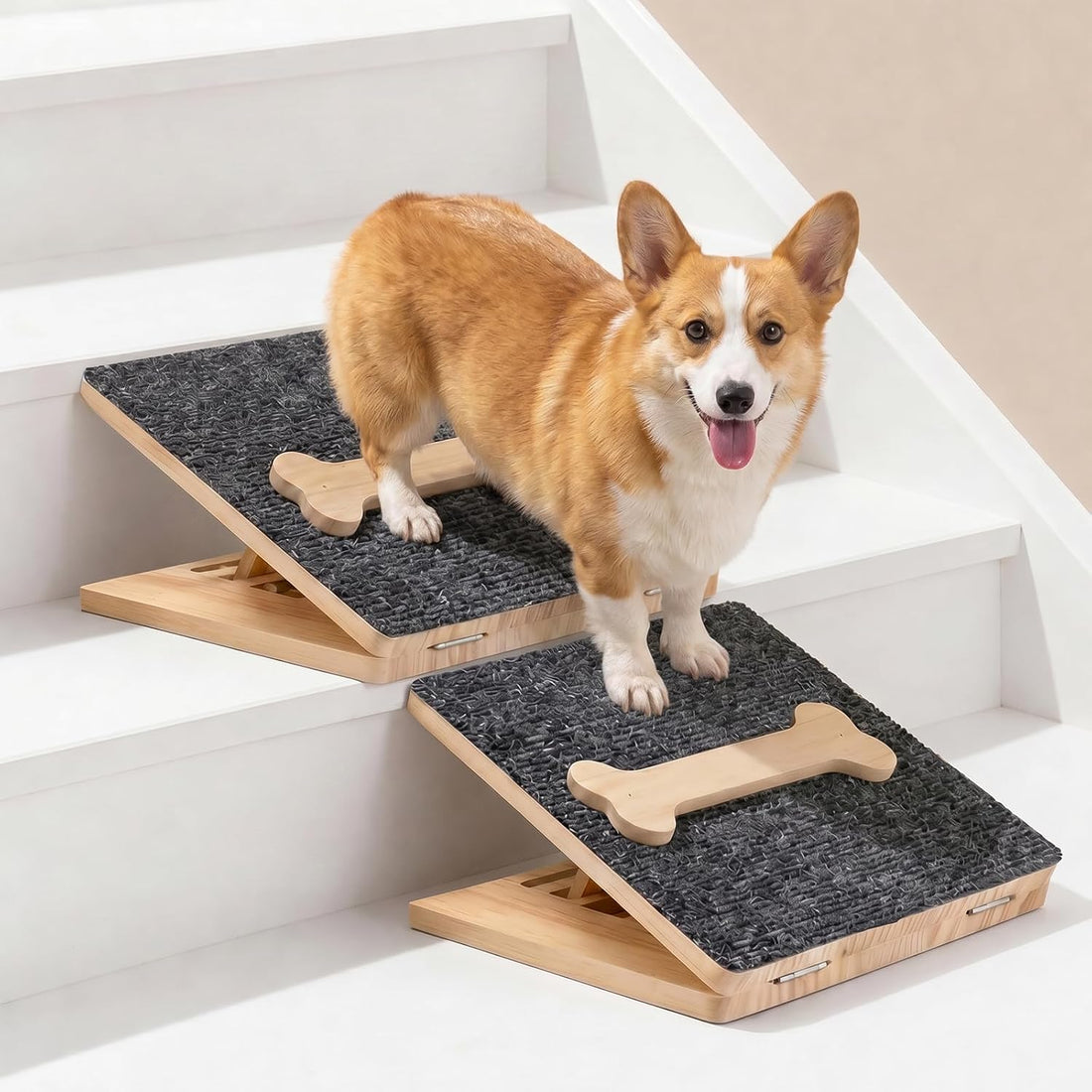 Dog Ramp for Stairs,2 Pack Adjustable Foldable Wooden Pet Steps