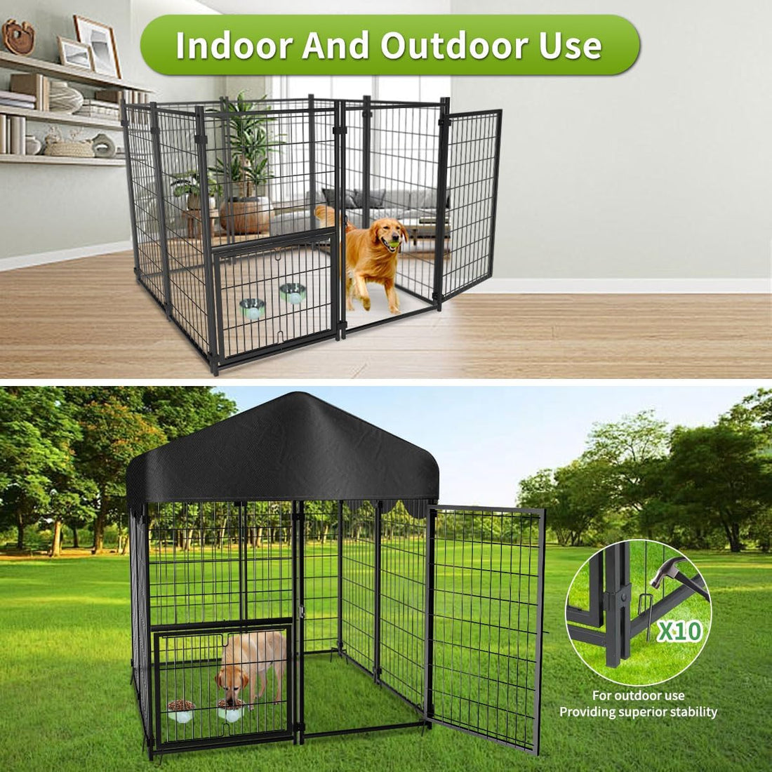 Heavy Duty Dog Kennel Outdoor, Covered Dog Kennels Outside with Roof