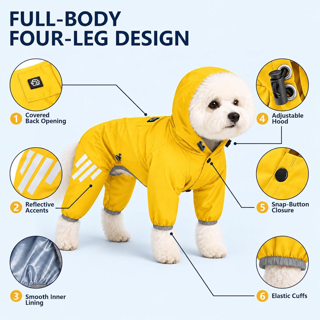 Dog Raincoat Pup Hood Waterproof Dog Rain Jacket with Reflective