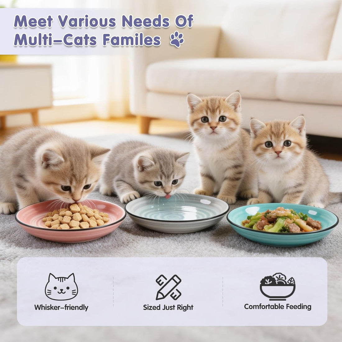 Ceramic Cat Bowls, 5.9 Inch Cat Food Bowl Whisker Friendly