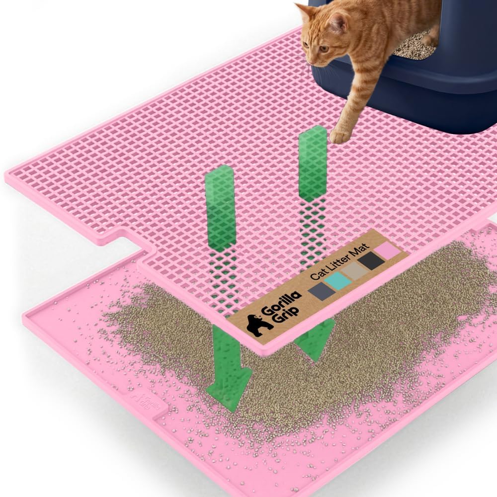 GORILLA GRIP Cat Litter Mat, Dual Layer Silicone Tray, 24x15