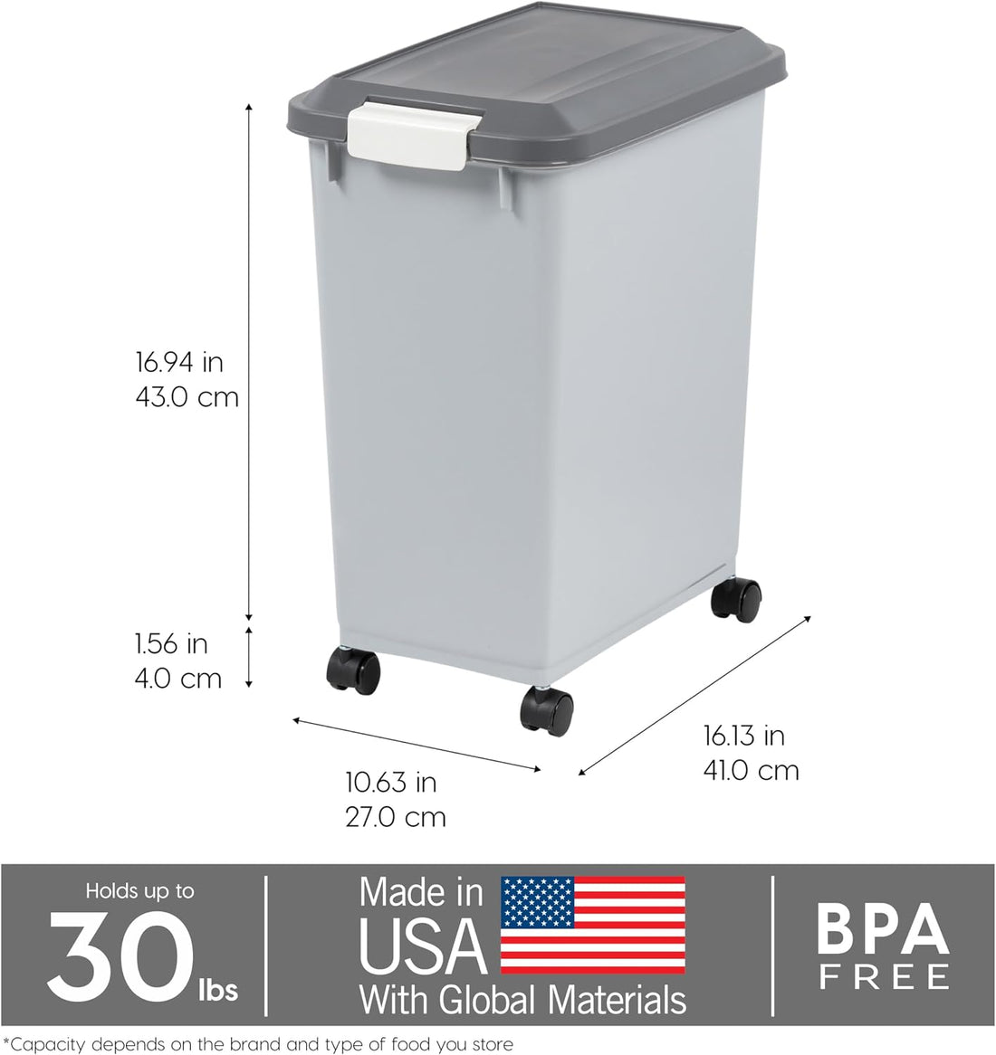 IRIS USA Dog Food Storage Container with Wheels, Airtight Lid