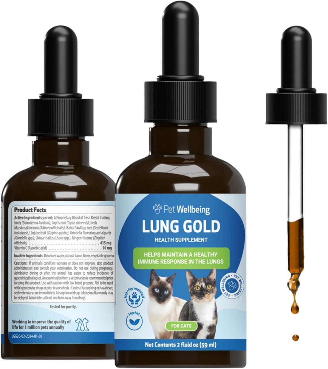 Pet Wellbeing Lung Gold for Cats - Lung & Respiratory Function, 2 oz