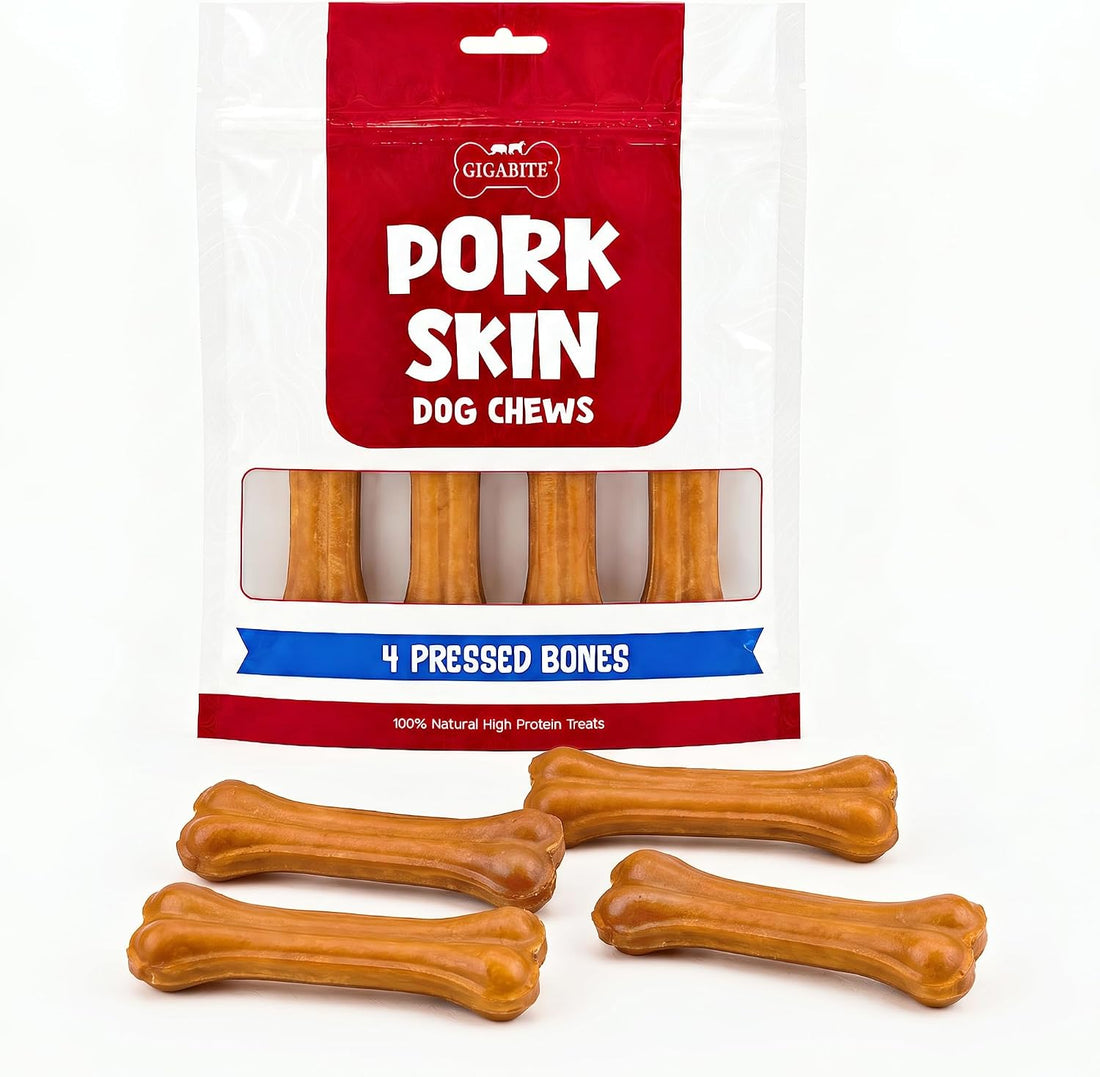 Best Pet Supplies GigaBite Pork Skin Dog Chews - 6" Bone Shape