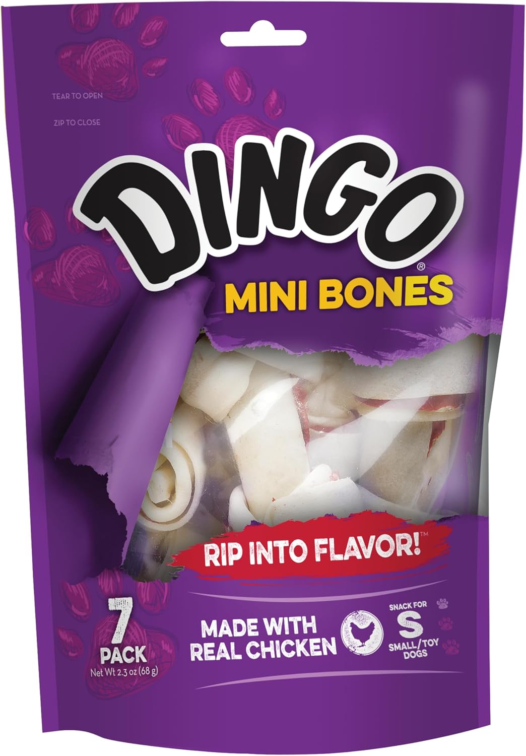 Dingo Mini Bone Rawhide Dog Treat For Small Dogs, 7 Count