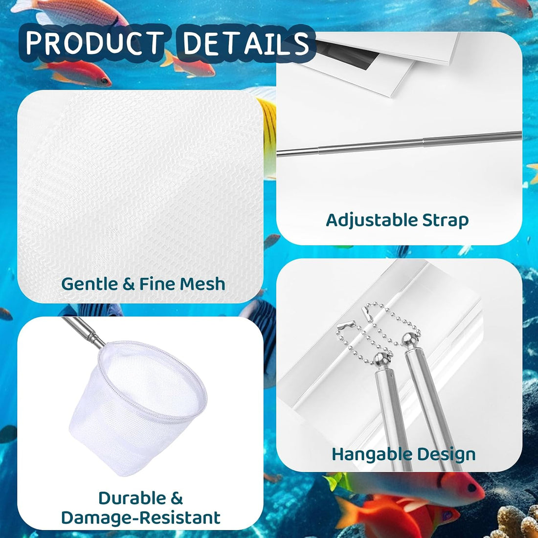 2-Pack Aquarium Fish Net,Fast-Dry Mesh Scoop with Extendable Handle