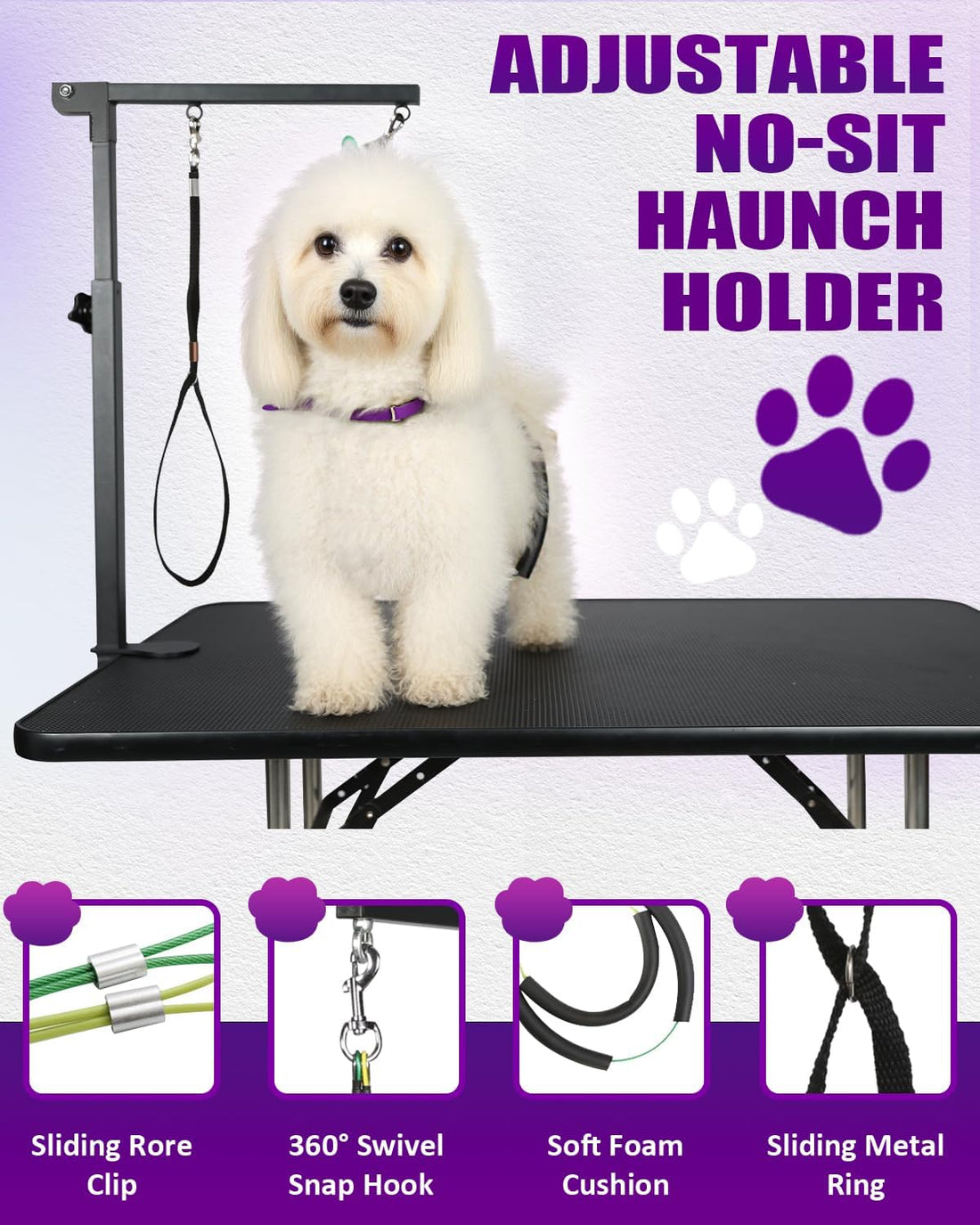 Adjustable Dog Grooming Arm with Clamp Dog Grooming Hammock and Loop