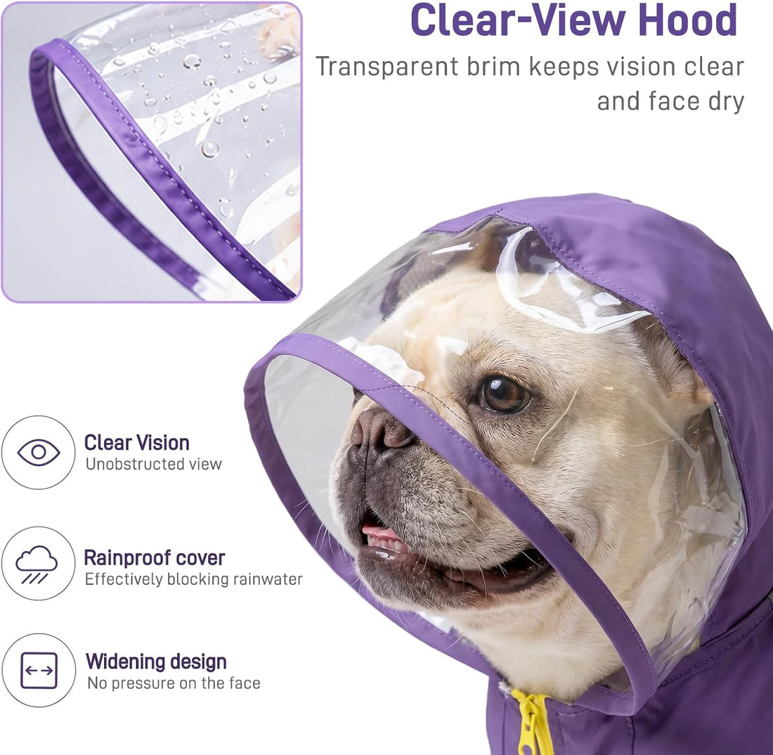 Dog Raincoat - Rain Jacket with Clear Hood and Broad Chest Fit