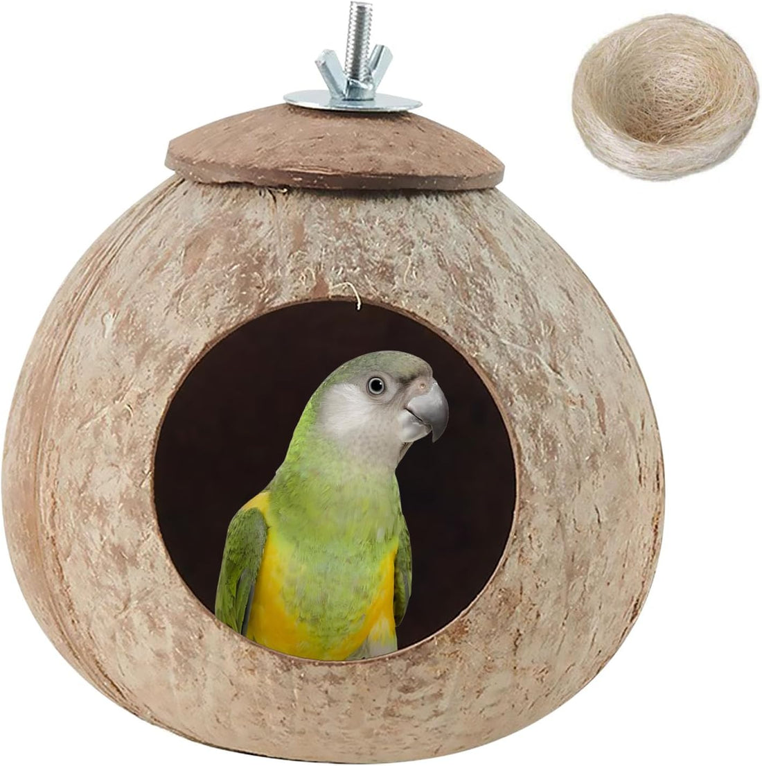Bird Coconut House for Cage Natural Coconut Shell Parakeet Nest Hut