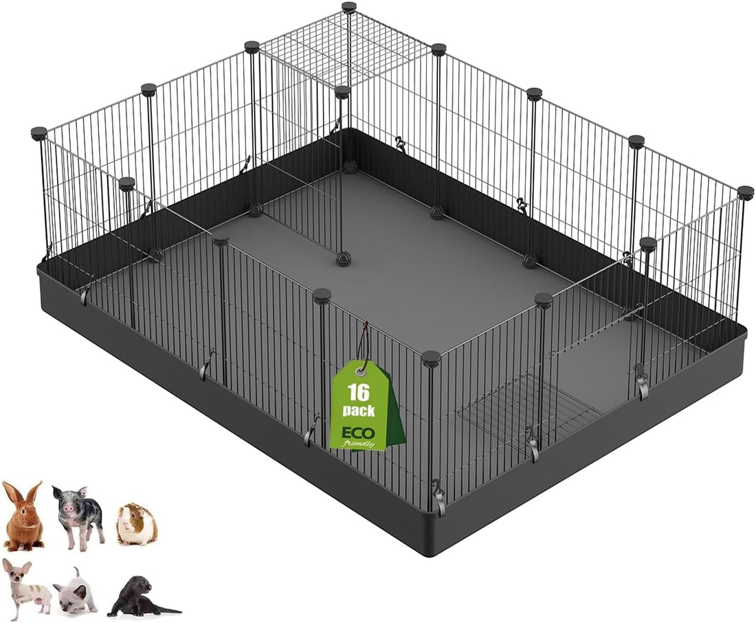 LANGXUN 16pcs Small Animal Playpen with Door, Waterproof Mat